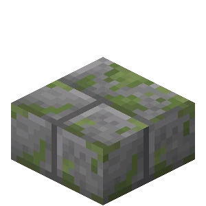 이끼 낀 석재 벽돌 반 블록 (Minecraft Wiki 게임 렌더)