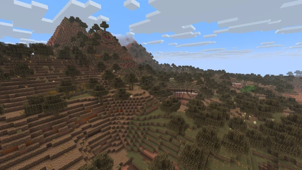 나무가 우거진 악지 (Minecraft Wiki 게임 렌더)
