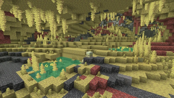 유황 동굴 (Minecraft Wiki 게임 렌더)